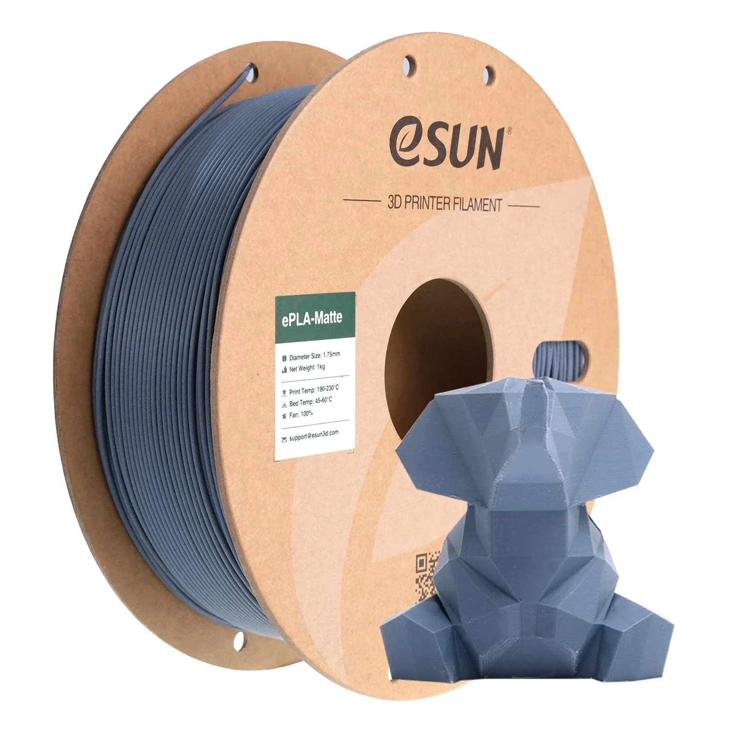 eSUN Upgraded Matte PLA Filament 1.75mm, Matte Dark Grey, 1kg (1000g) Spool, Polylactic Acid, 3D Printer Filament