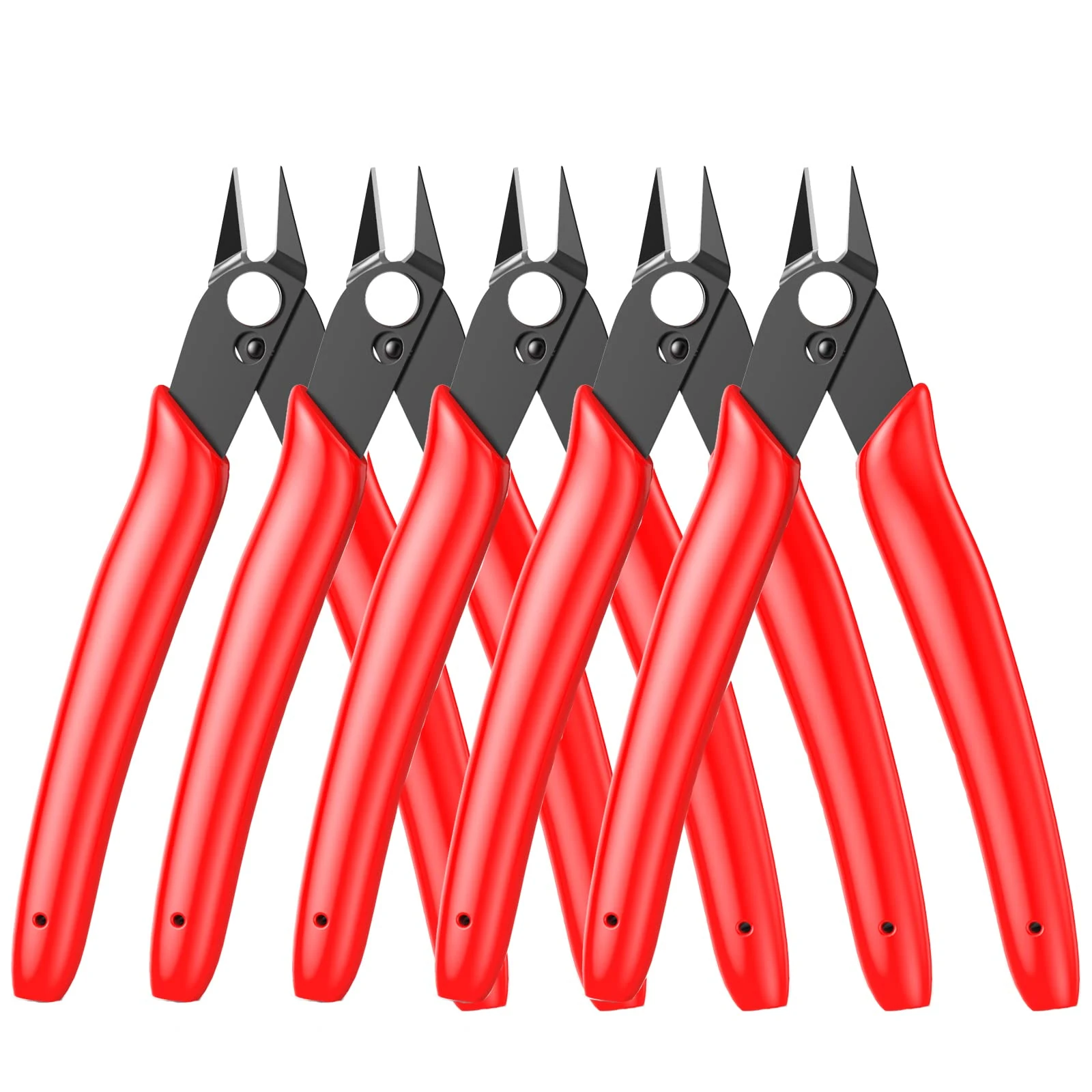 BOENFU Cable Tie Flush Cutter Small Wire Cutters 5 Pack 5 Inch Precision Wire Clippers Hobby Snips Side Cutting Pliers for Jewelry Making, Electronics, Red