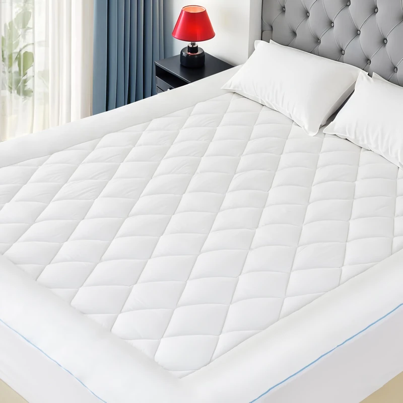 HOMTEC California King Mattress Pad Cotton Mattress Pad Cover Quilted Mattress Cover 18-22" Deep Pocket Mattress Protector Cal King Size White Down Alternative Filling Noiseless & Breathable