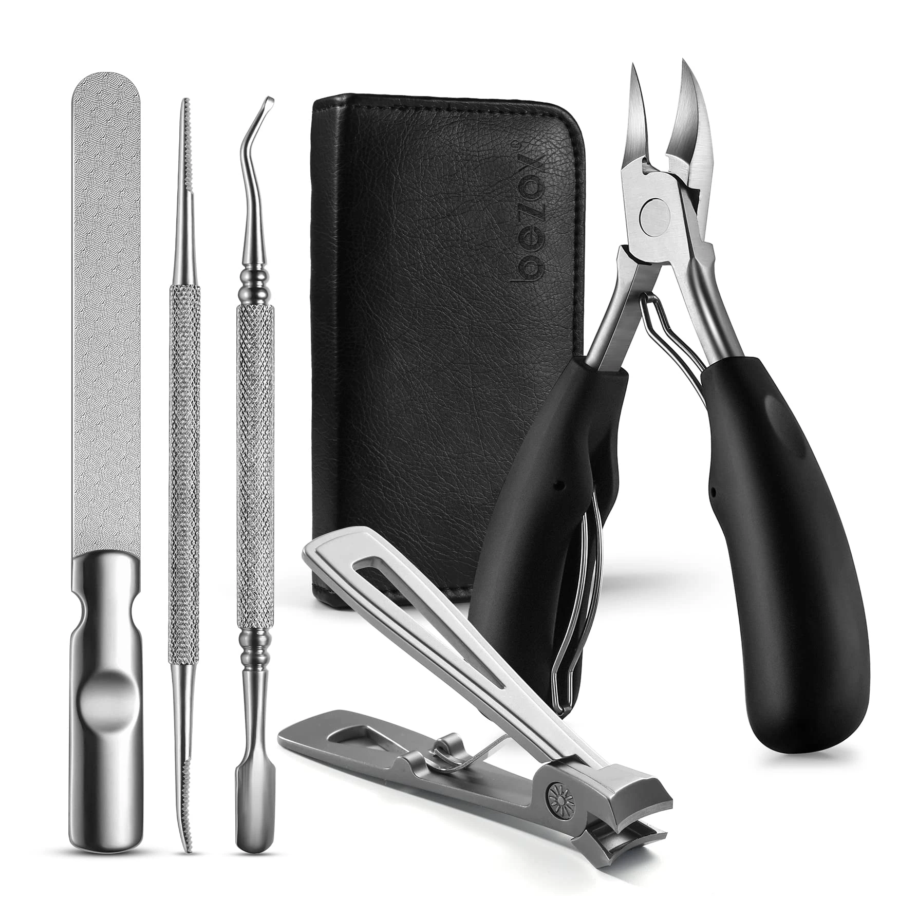 BEZOX Nail Clippers Set for Fingernails and Toenails, 5pcs Manicure Tools, Polished Stainless Steel Nail Scissors Kit for Thick & Ingrown Hard Toenails