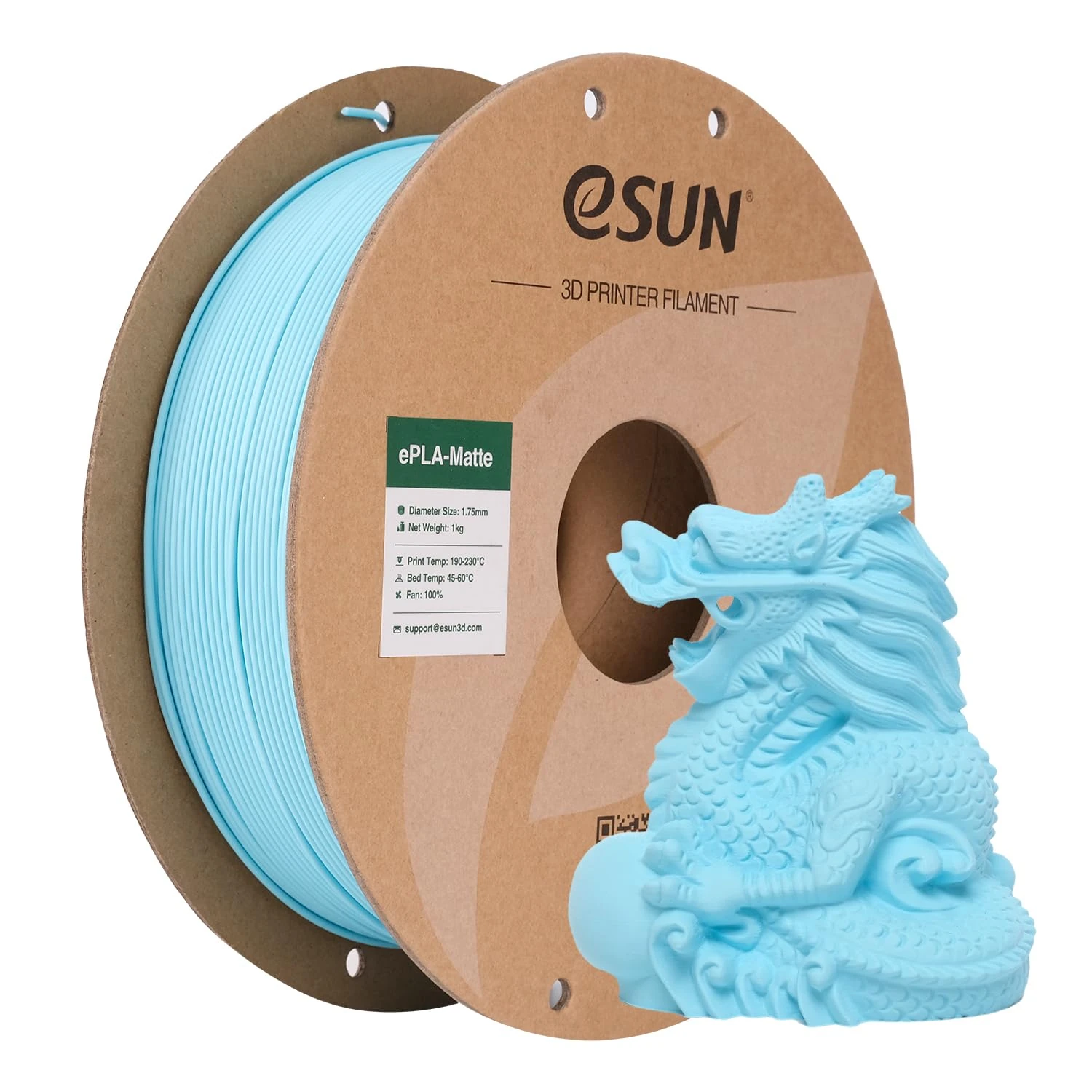 eSUN Upgraded Matte PLA Filament 1.75mm, Matte PLA 3D Printer Filament, Shine-Free Color, Frosted Texture, 1KG Spool (2.2 LBS) 3D Printing Filament for 3D Printers, Matte Light Blue