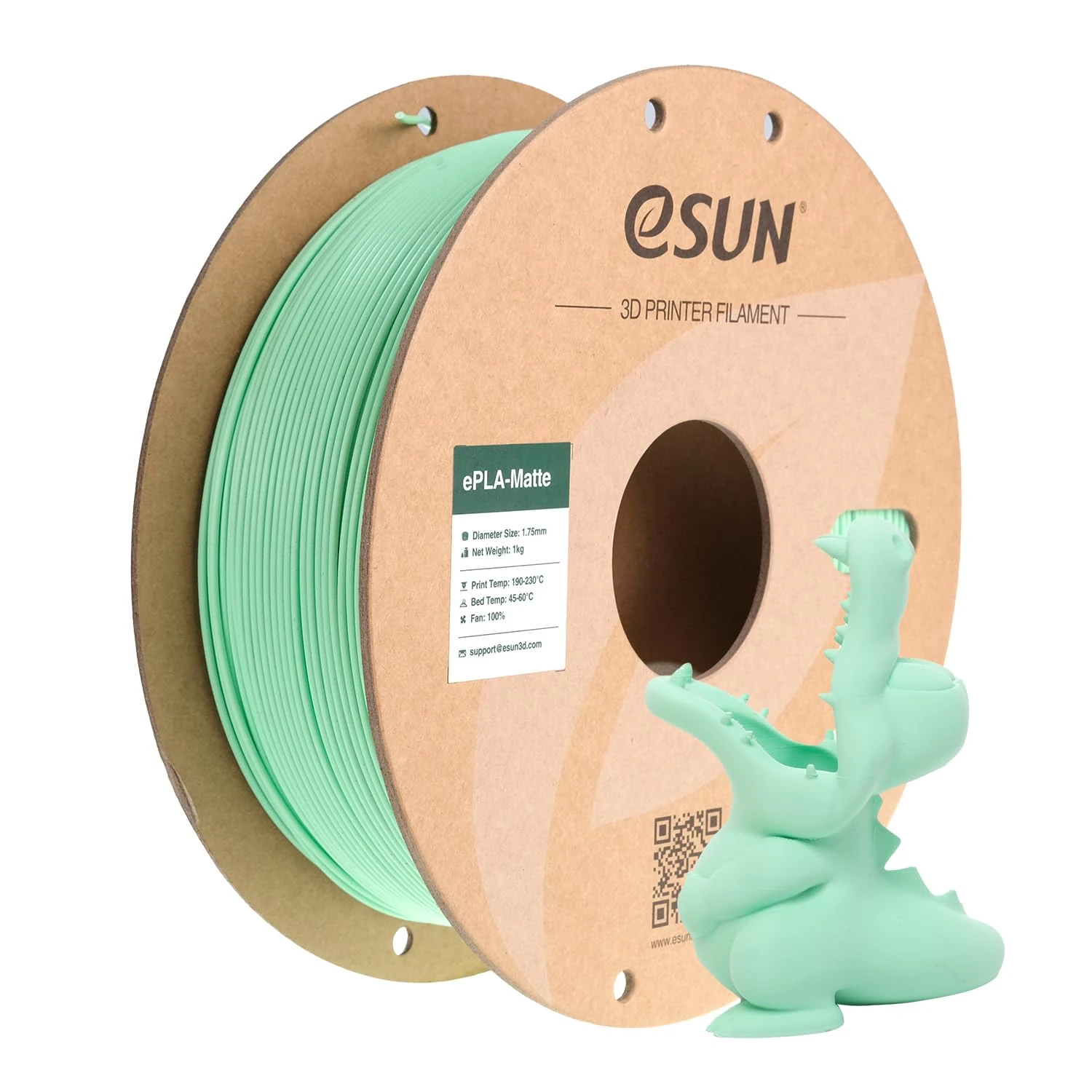 eSUN Upgraded Matte PLA Filament 1.75mm, Shine-Free Color, Frosted Texture, 1KG Spool (2.2 LBS) 3D Printing Filament for 3D Printers, Matte Mint Green