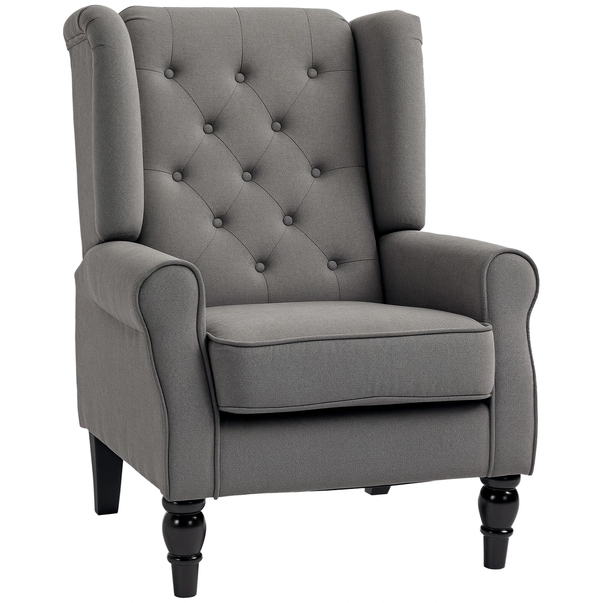 HOMCOM Retro Accent Chair, Linen Wingback Armchair with Wood Frame Button Tufted Design for Living Room Bedroom, Dark Grey