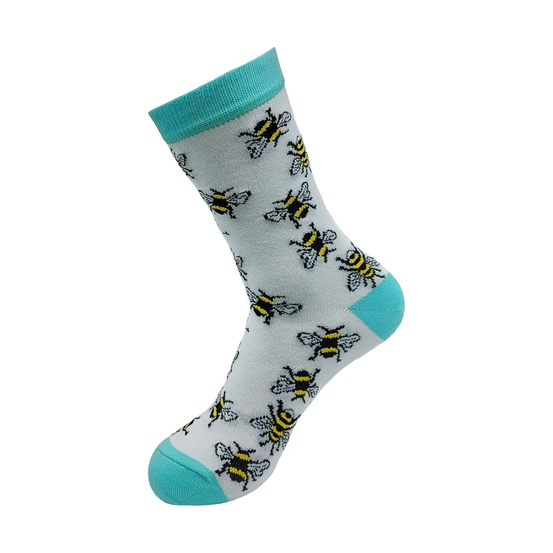 ECO CHIC Womens Bamboo Socks Breathable Hot and Cold Weather UK 4-8 Single Pair (Bumble Bees White)