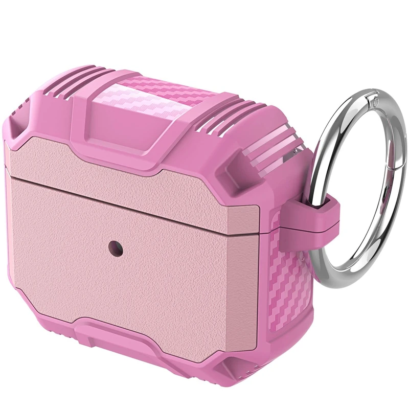 Case Compatible with AirPods 2 & 1, Shockproof Protective Case Skin Case, Certified Protective Case with Key Fob, Front LED Visible Pink