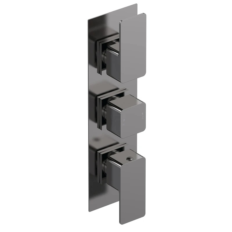 nuie WIN7TR02 Windon Modern Bathroom Square Concealed Triple Thermostatic Shower Valve-Two Outlets, Brushed Pewter