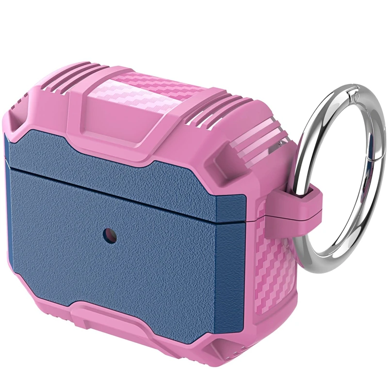 Case Compatible with AirPods 2 & 1, Shockproof Protective Case Skin Case, Certified Protective Case with Key Fob, Front LED Visible Pink & Blue