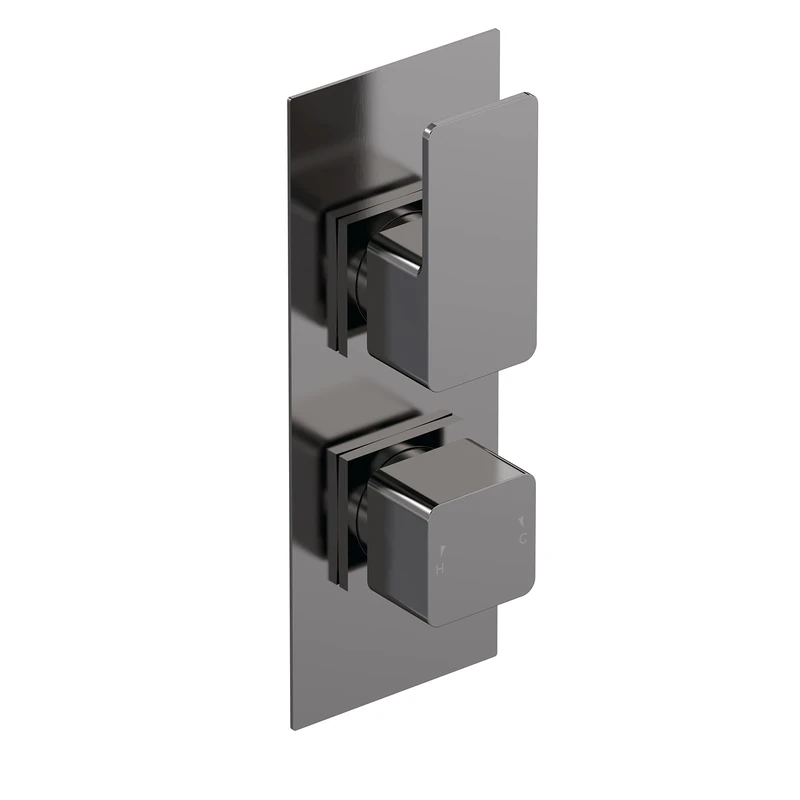 nuie WIN7TW01 Windon Modern Bathroom Square Concealed Twin Thermostatic Shower Valve-One Outlet, Brushed Pewter