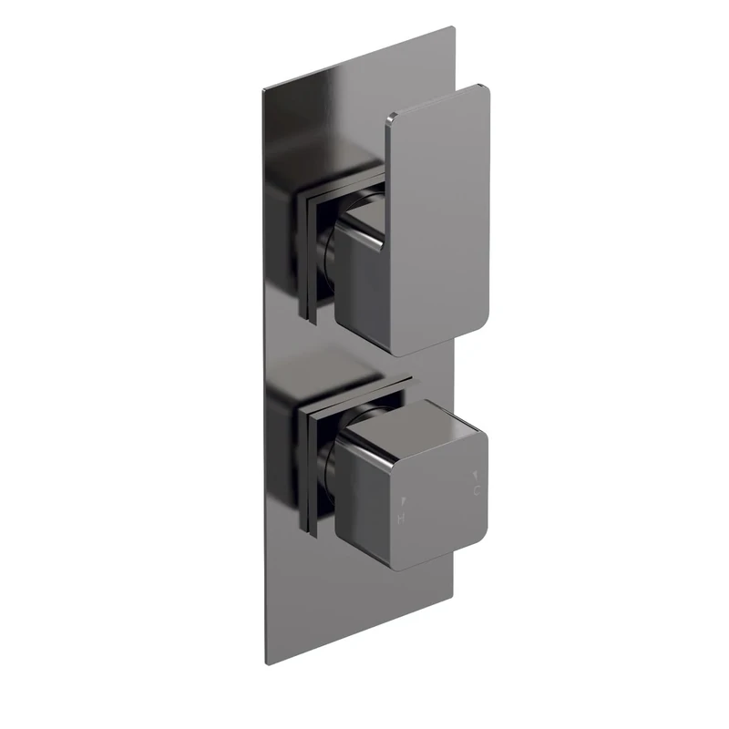nuie WIN7TW02 Windon Modern Bathroom Square Concealed Twin Thermostatic Shower Valve with Diverter-Two Outlets, Brushed Pewter