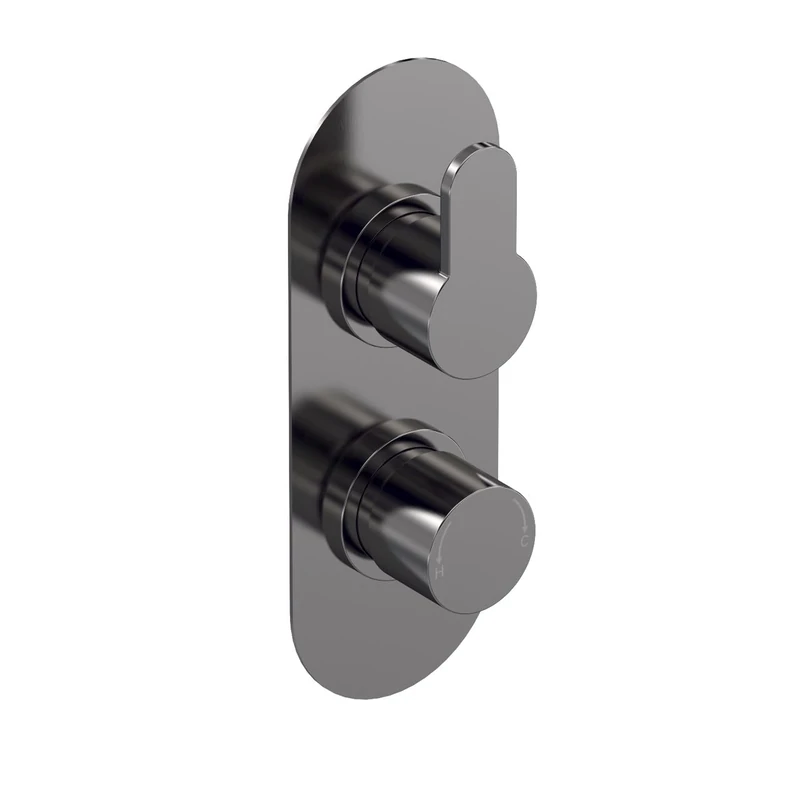 nuie ARV7TW01 Arvan Modern Bathroom Round Concealed Twin Thermostatic Shower Valve-One Outlet, Brushed Pewter