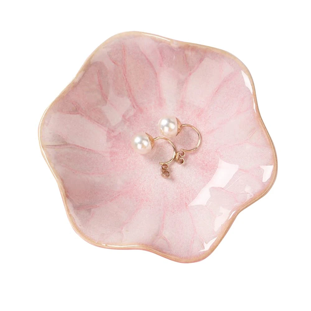 Ceramic jewelry dish,gifts for women her leaf jewelry Plate trinket key tray small ring dish holder nightstand decor home decor Christmas Birthday Friendship Gift for friend girl colleague (Pink)