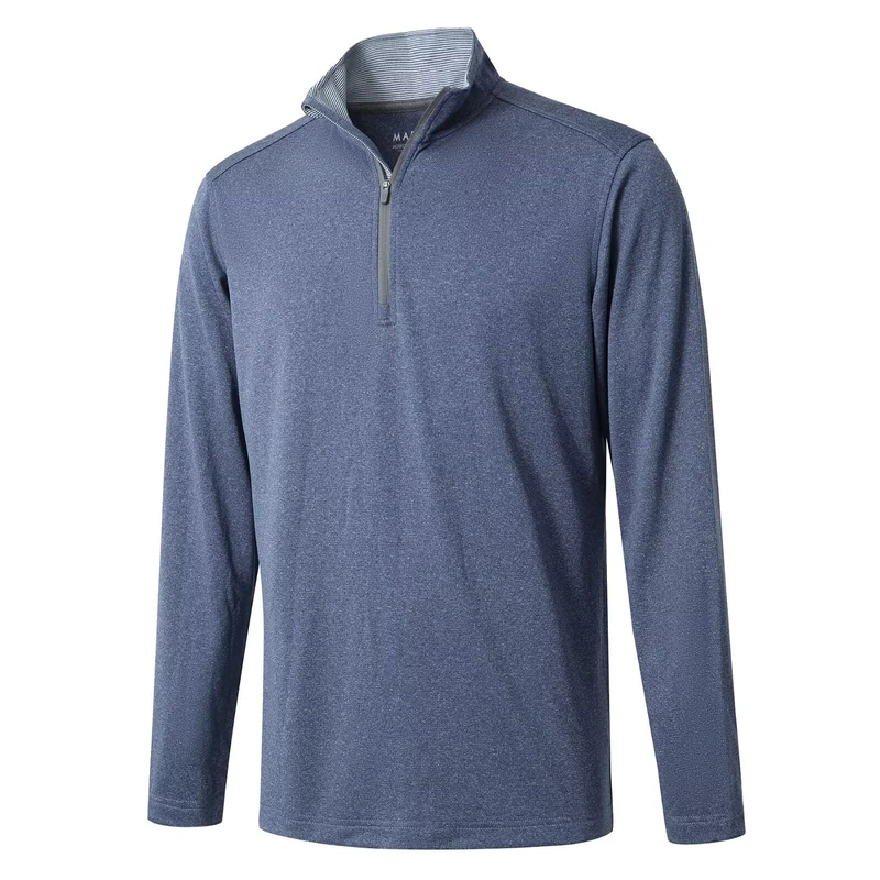 Quarter Zip Golf Pullover Men Dry Fit Long Sleeve Performance Wicking Mock Neck 1/4 Zip Pullover Mens Sweatshirt, Navy Melange, X-Large