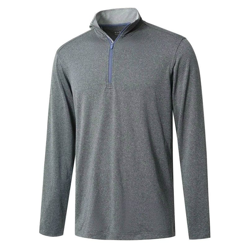 Quarter Zip Golf Pullover Men Dry Fit Long Sleeve Performance Wicking Mock Neck 1/4 Zip Pullover Mens Sweatshirt, Grey Melange, XL