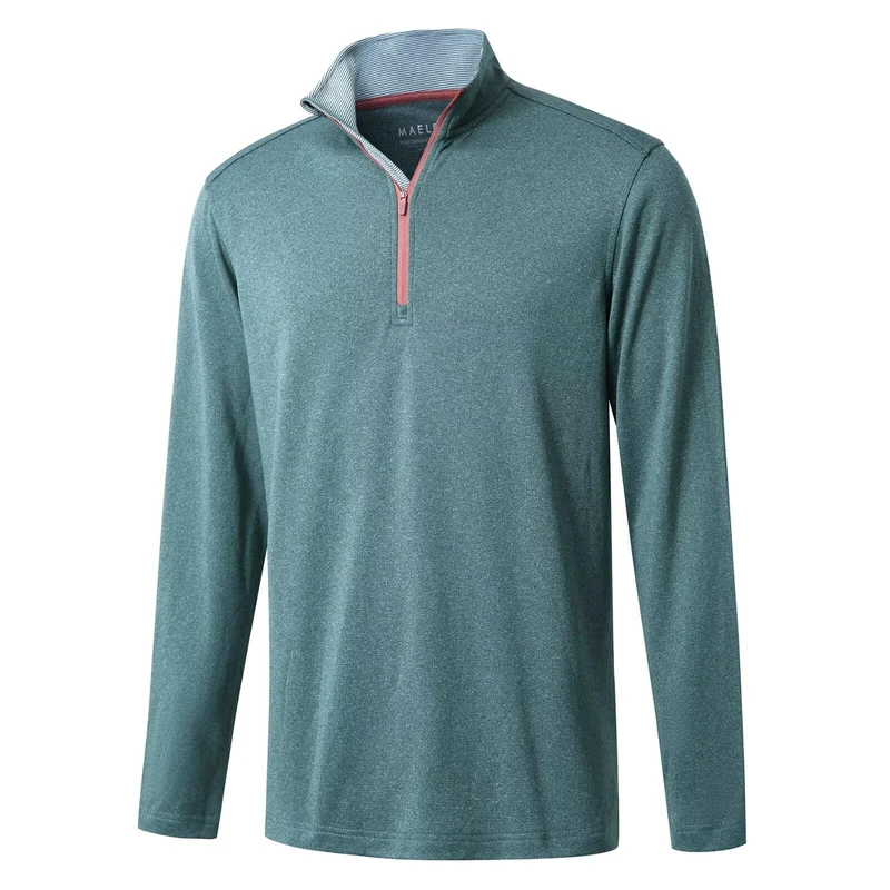 Quarter Zip Golf Pullover Men Dry Fit Long Sleeve Performance Wicking Mock Neck 1/4 Zip Pullover Mens Sweatshirt, Dark Green Melange, L