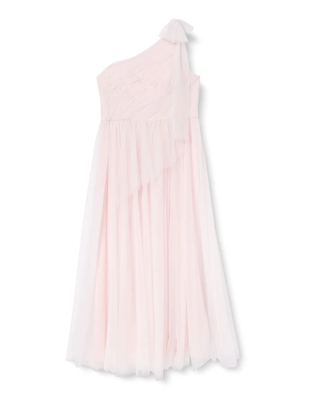 Gina Bacconi Women's Spot Tulle Shoulder Bow Maxi Dress Cocktail, Pink, 16
