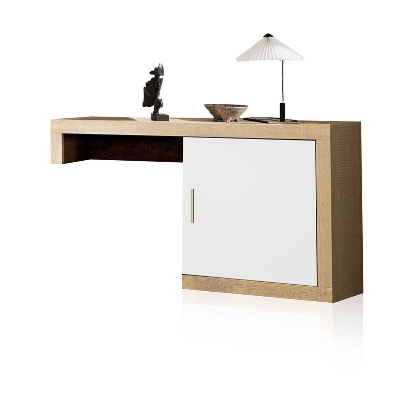 duehome | Modular Salon, Auxiliary Low Module with 1 Door, Salon Composition by Pieces, Nuka Model, White and Cambria Finish, Dimensions: 130 cm (L) x 29.7 cm (D) x 69 cm (H)