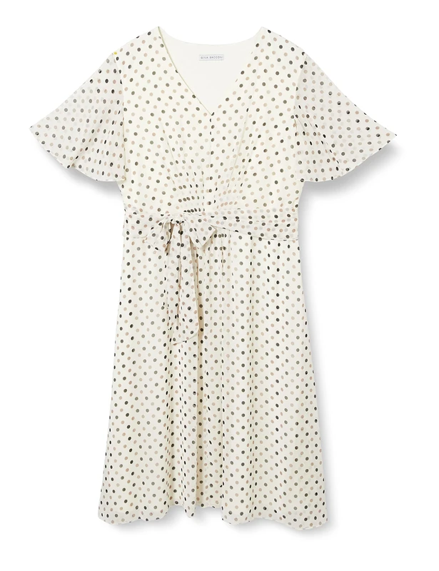 Gina Bacconi Women's Multi Colour Spot Chiffon Dress with Tie Cocktail, Ivory, 8