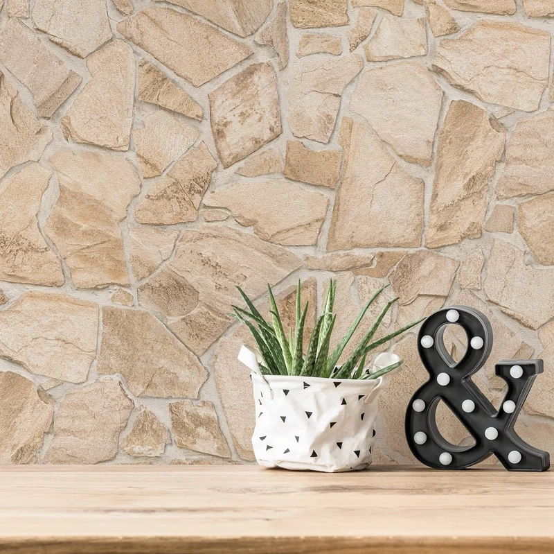 A.S. Création Bricks & Stones 389329 Non-Woven Wallpaper Natural Stone Wallpaper 10.05 m x 0.53 m Made in Germany Beige Brown
