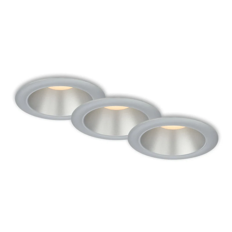 Briloner 3-Pack Recessed Bathroom LED Lights, 95 x 54 mm, Chrome Matte Silver, Warm White, IP44 Splash Protection