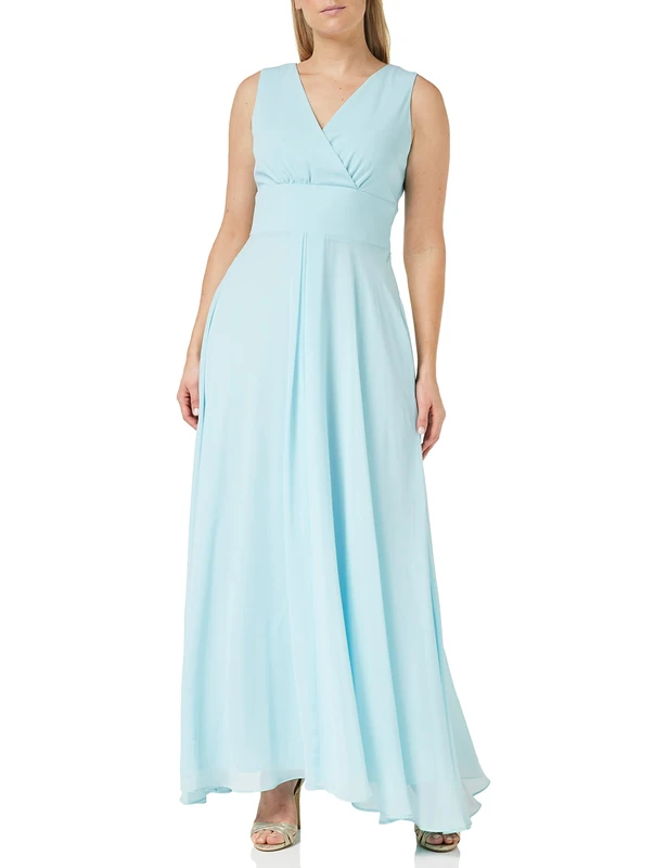 Gina Bacconi Women's Smc Top and Chiffon Skirt Maxi Dress Cocktail, ICE Blue, 14
