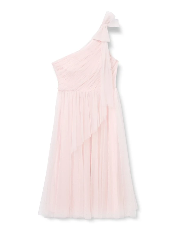 Gina Bacconi Women's Spot Tulle Shoulder Bow Dress Cocktail, Pink, 14