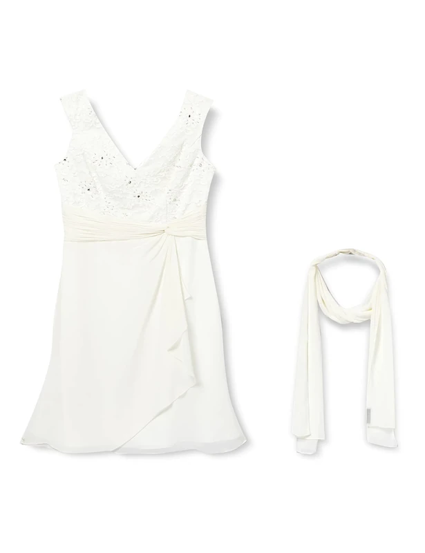 Gina Bacconi Women's Chiffon Dress with Lace Bodice Cocktail, White, 10