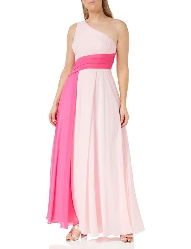Gina Bacconi Women's Colour Block Chiffon Maxi Dress Cocktail, Pink, 12