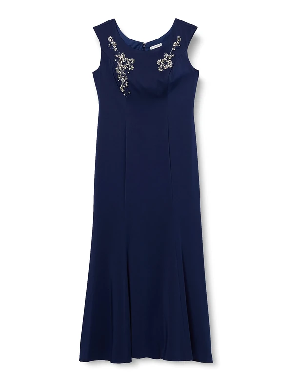 Gina Bacconi Women's Woven Stretch Satin Beaded Maxi Dress Cocktail, Navy, 18