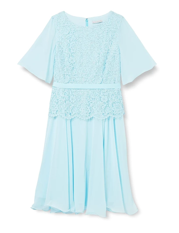 Gina Bacconi Women's Lace Top Peplum and Chiffon Skirt Dress Cocktail, ICE Blue, 12
