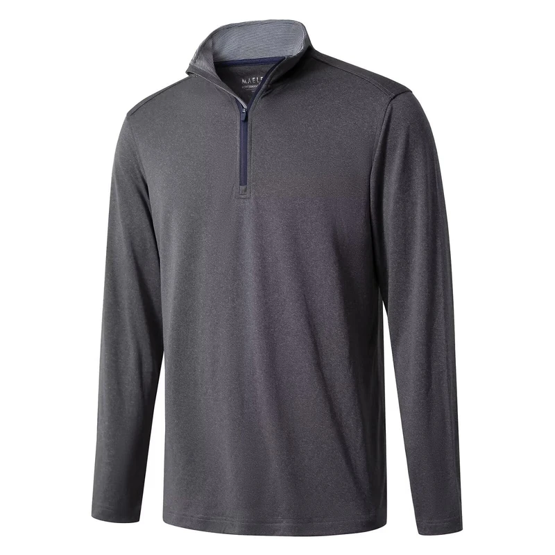 Quarter Zip Golf Pullover Men Dry Fit Long Sleeve Performance Wicking Mock Neck 1/4 Zip Pullover Mens Sweatshirt, Black Melange, XXL - Image 1