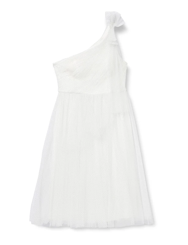 Gina Bacconi Women's Spot Tulle Shoulder Bow Dress Cocktail, White, 12