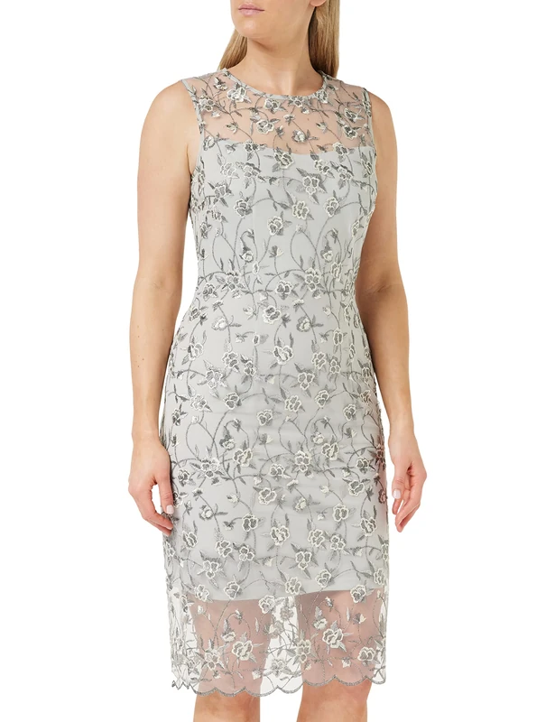 Gina Bacconi Women's Cream and Grey Floral Embroidery Dress Cocktail, 12