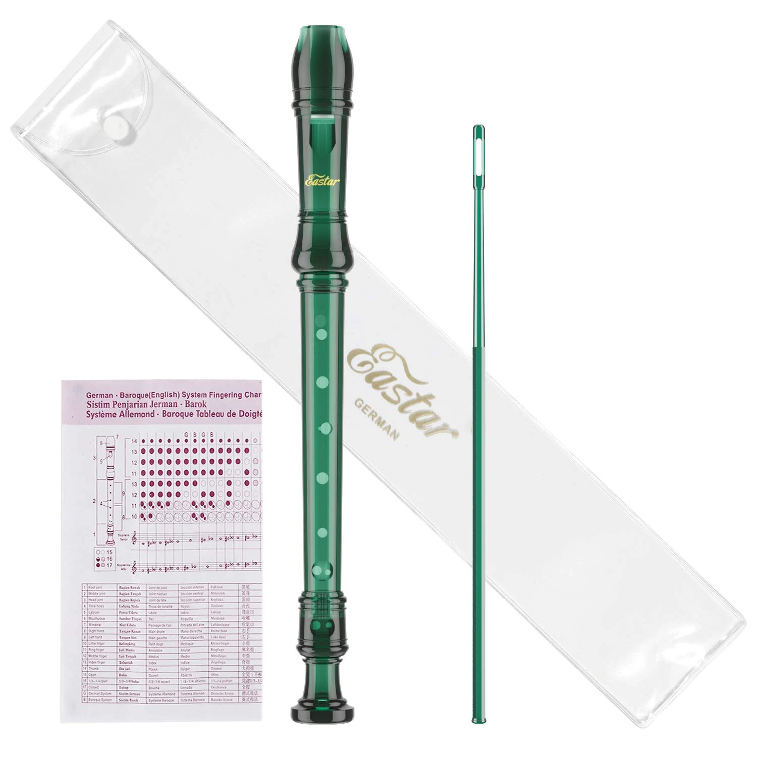 Eastar Soprano Recorder Instrument for Kids Students Beginners, German fingering C Key with Cleaning Kit, Storage Bag, Fingering Chart, ERS-1GG, Dark Green, School-Approved