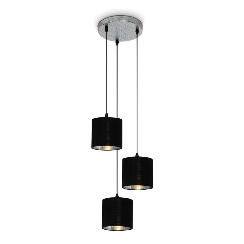 BRILONER Leuchten Retro Pendant Light Vintage Fabric Shade Dining Room Lamp E14 Silver Black