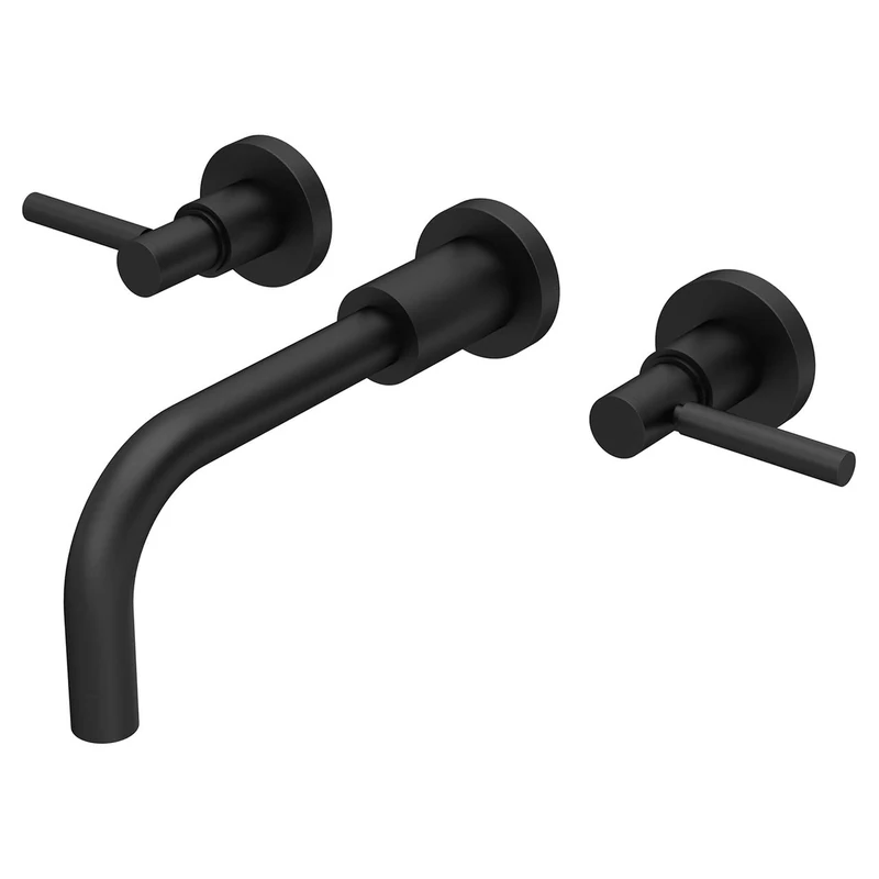 Hudson Reed TEL417 Tec Lever Modern Bathroom Lever Wall Mount 3 Tap Hole Basin Mixer Tap, 320mm, Matt Black