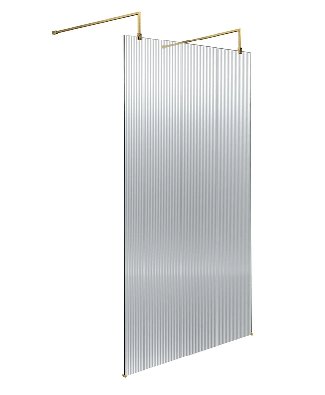 Hudson Reed WRAF19510BB Fluted Modern Bathroom Fluted 8mm Toughened Safety Glass Wetroom Screen with 2 Support Arms, 1950mm x 1000mm, Brushed Brass