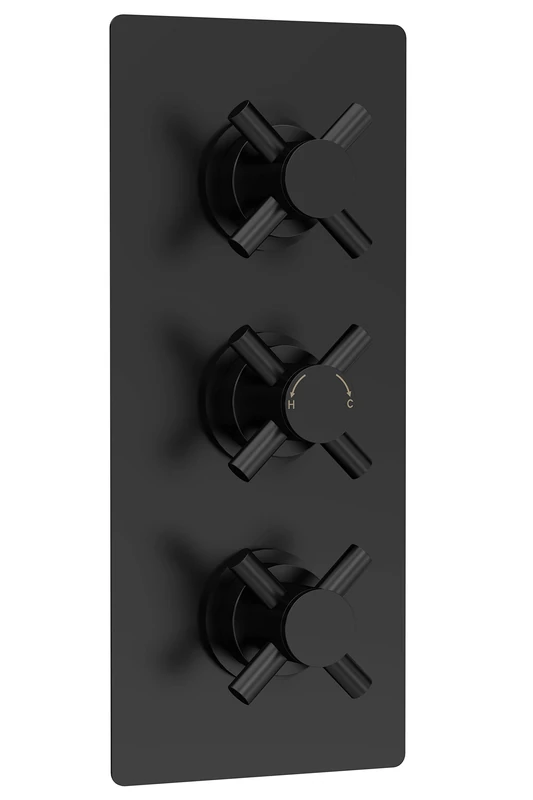 Hudson Reed KRI4211 Tec Cross Modern Concealed Triple Thermostatic Crosshead Shower Valve - 2 Outlets, 280mm, Matt Black