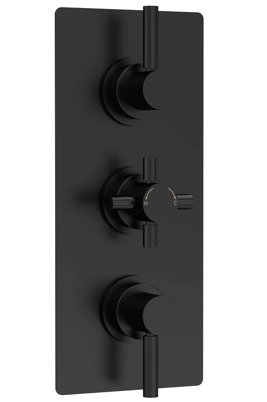 Hudson Reed A4023 Tec Lever Modern Bathroom Lever Triple Thermostatic Concealed Shower Valve with Diverter- 3 Outlets, 280mm, Matt Black