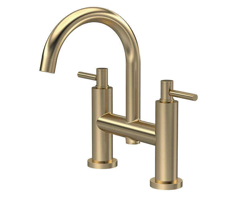 Hudson Reed TEL853 Tec Lever Modern Bathroom Lever Deck Mount Bath Filler Tap, 360mm, Brushed Brass - Image 1