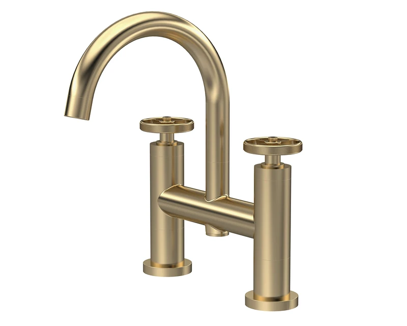 Hudson Reed TIW853 Revolution Modern Bathroom Industrial Deck Mount Bath Filler Tap, 230mm, Brushed Brass
