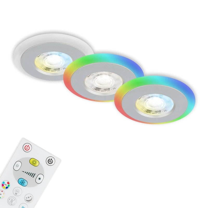 Briloner Leuchten - Set of 3 Recessed Ceiling Lights, LED Light Ring, RGB CCT, Recessed Lights, Flat LED, Recessed Spotlight, Bathroom Recessed Spotlight, IP44, Chrome Matt, 84 x 34 mm (D x H)