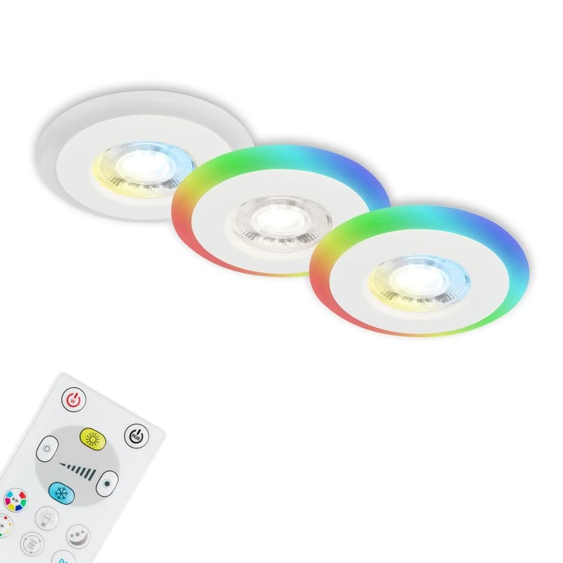 Briloner Leuchten 7040-036 Recessed Ceiling Lights, LED Light Ring, RGB CCT, Recessed Lights, Flat LED, Recessed Spotlight, Bathroom Recessed Spotlight, IP44, White, 84 x 34 mm (D x H), Set of 3