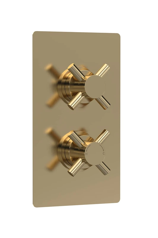 Hudson Reed KRI8207 Tec Cross Modern Concealed Twin Thermostatic Crosshead Shower Valve with Diverter - 2 Outlets, 215mm, Brushed Brass