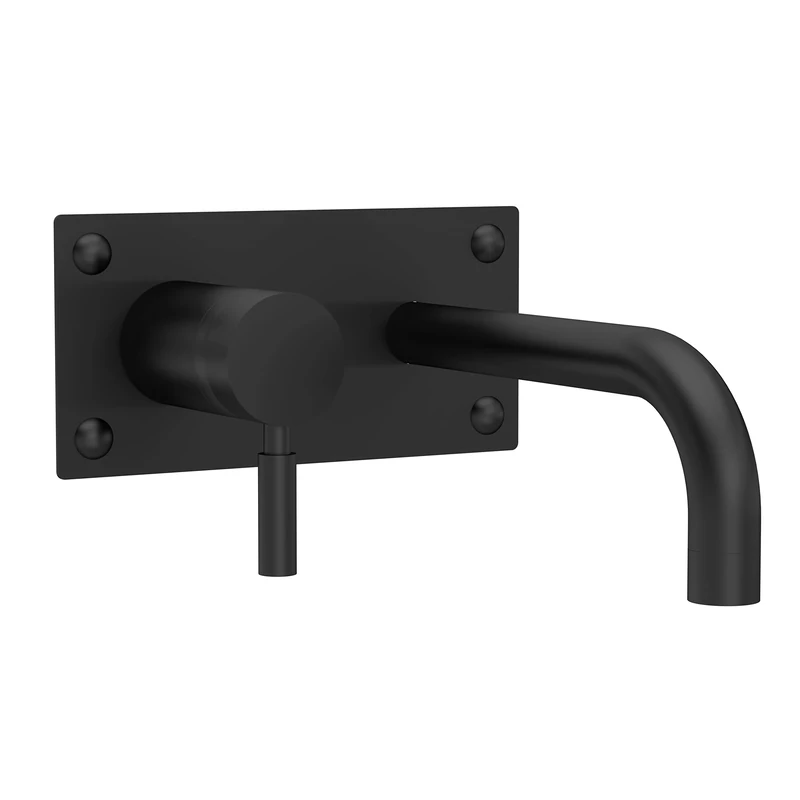 Hudson Reed PK428 Tec Lever Modern Bathroom Wall Mount Lever Basin Bath Filler Tap, 213mm, Matt Black