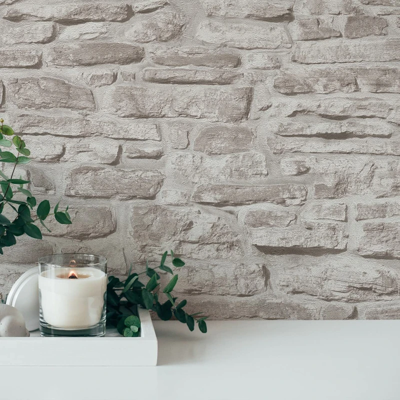 A.S. Création Greige Grey Bricks & Stones 388153 Non-Woven Wallpaper Natural Stone Wallpaper 10.05 m x 0.53 m Made in Germany