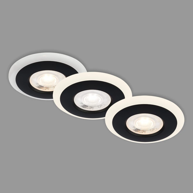 Briloner Leuchten - Set of 3 Recessed Ceiling Lights, LED Light Ring, Recessed Lights, Flat LED, Recessed Spotlight, Bathroom Recessed Spotlight, IP44, Black, 84 x 34 mm (D x H)