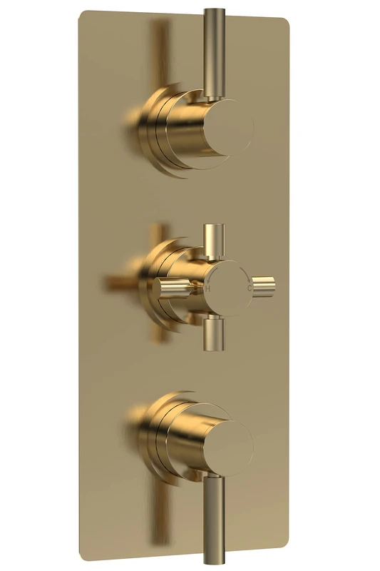 Hudson Reed A8023 Tec Lever Modern Bathroom Lever Triple Thermostatic Concealed Shower Valve with Diverter- 3 Outlets, 280mm, Brushed Brass