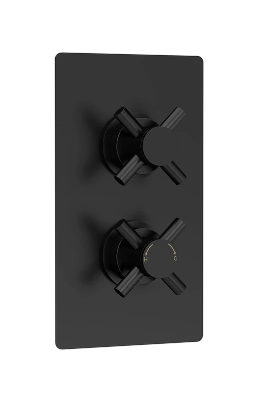 Hudson Reed KRI4207 Tec Cross Modern Concealed Twin Thermostatic Crosshead Shower Valve with Diverter - 2 Outlets, 215mm, Matt Black