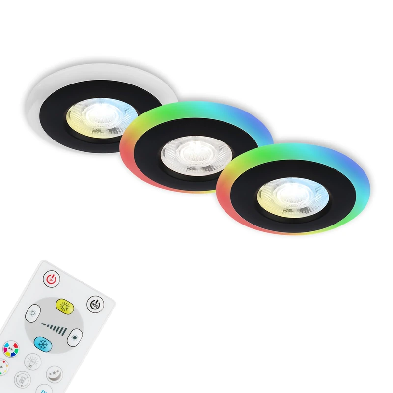 BRILONER Leuchten - Set of 3 Recessed Bathroom Lights, RGB CCT, IP44, Black, 8.4 x 3.4 cm
