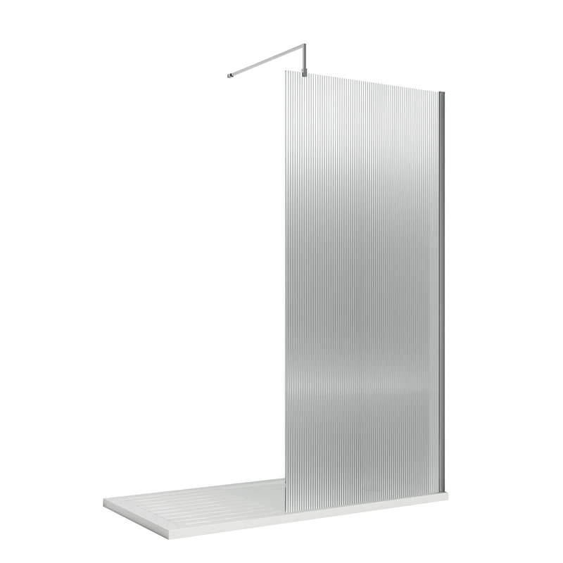 Hudson Reed WRFL19510 Fluted Modern Bathroom Fluted 8mm Toughened Safety Glass Wetroom Screen with Support Arm, 1950mm x 1000mm, Chrome